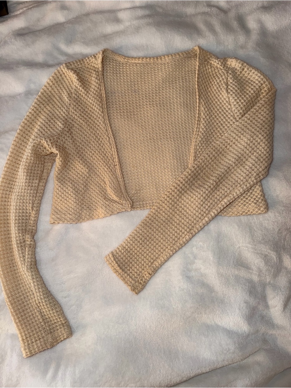 Cropped Beige Waffle Knit Bolero Sweater